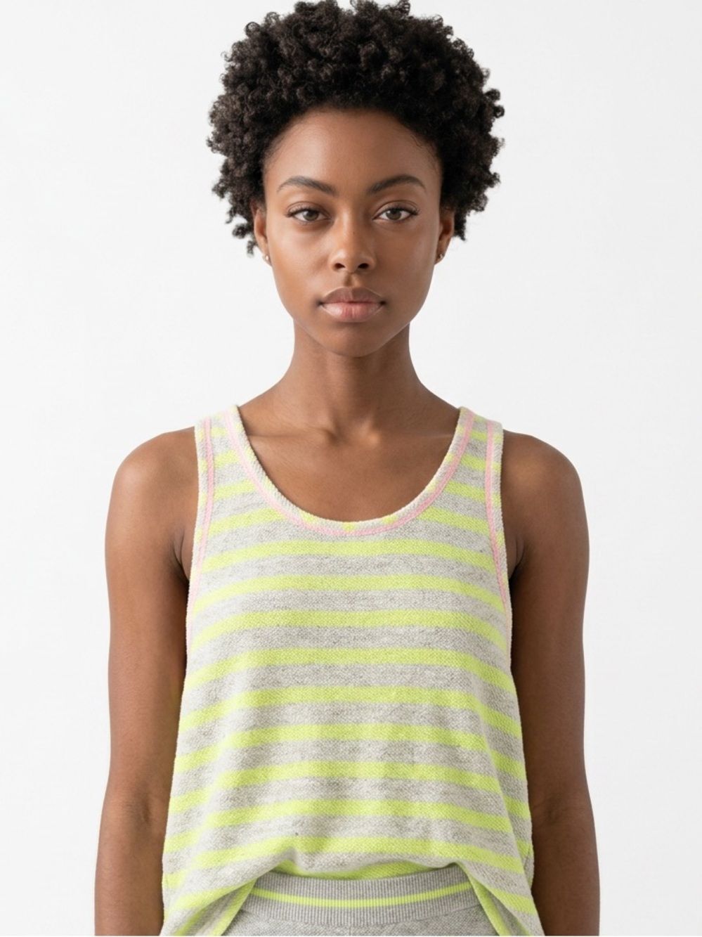 LUSH | Neon Yellow Stripes & Studs Tank Top Large